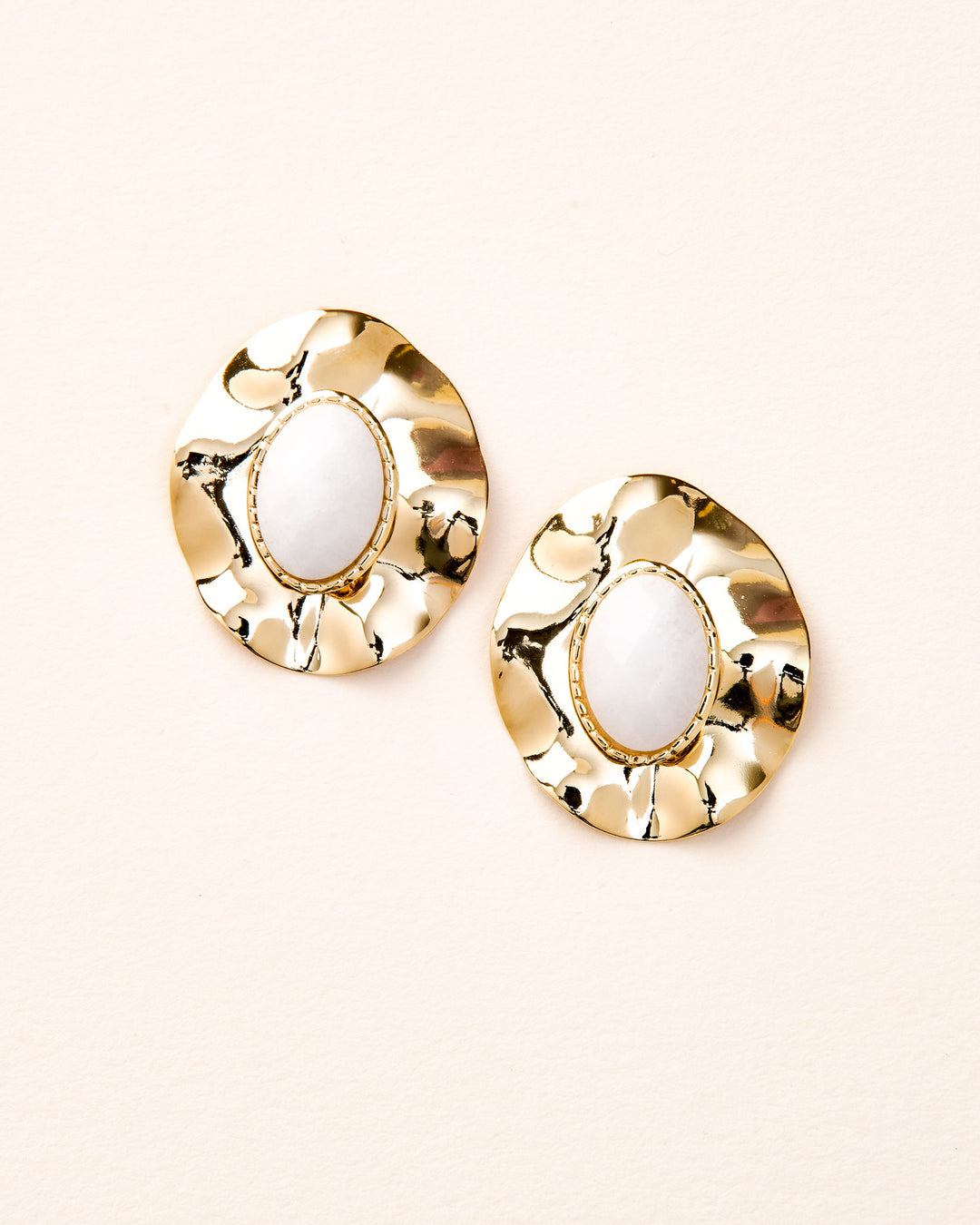 Gold Earrings with White Quartz 