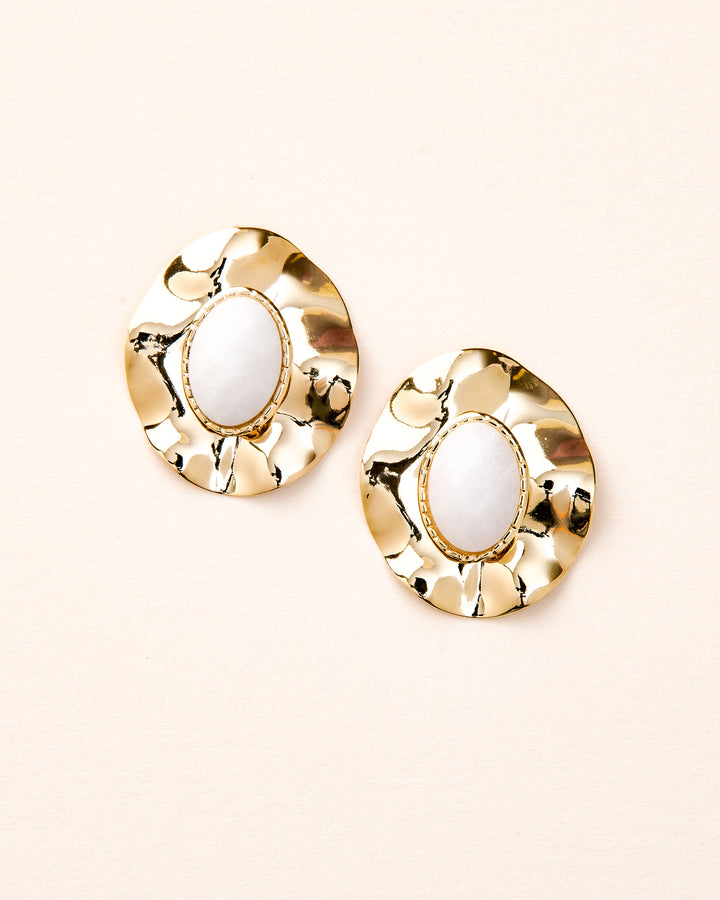 Gold Earrings with White Quartz 