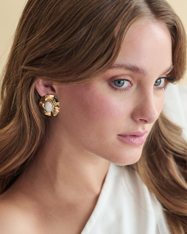 Bold Gold Earrings with White Quartz 