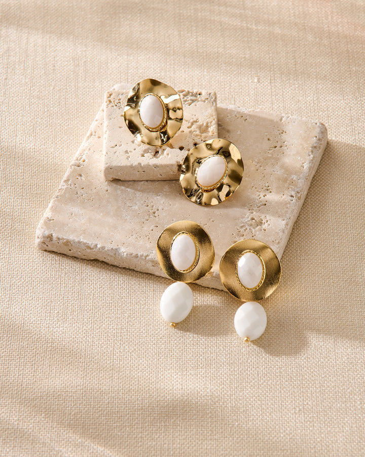 Gold Earrings with White Quartz 