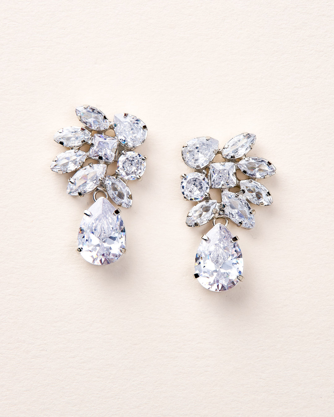 Vienna teardrop simulated diamond earrings in silver rhodium finish