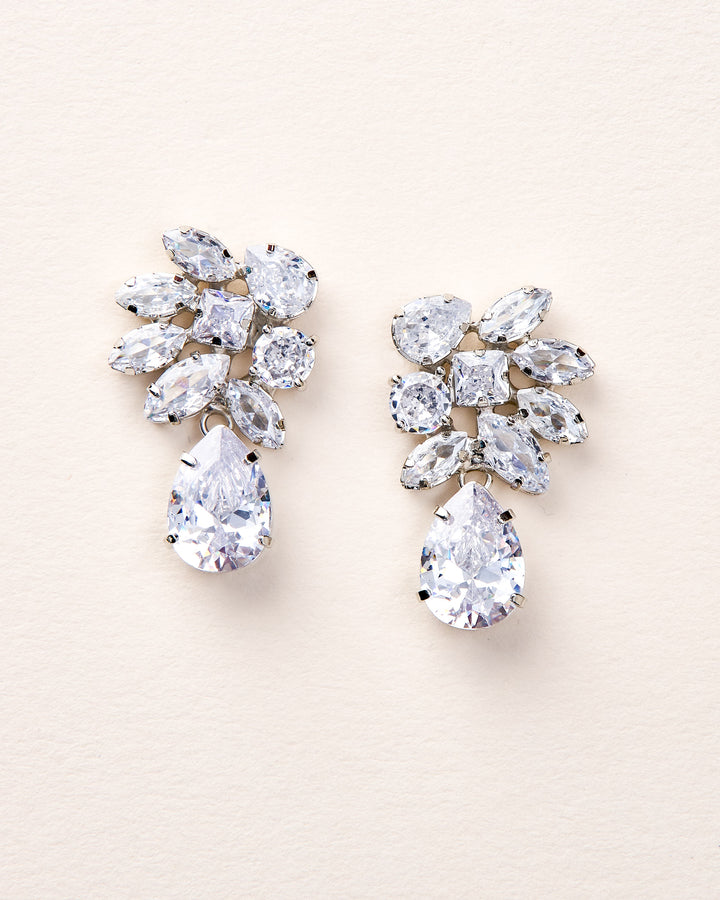 Vienna teardrop simulated diamond earrings in silver rhodium finish
