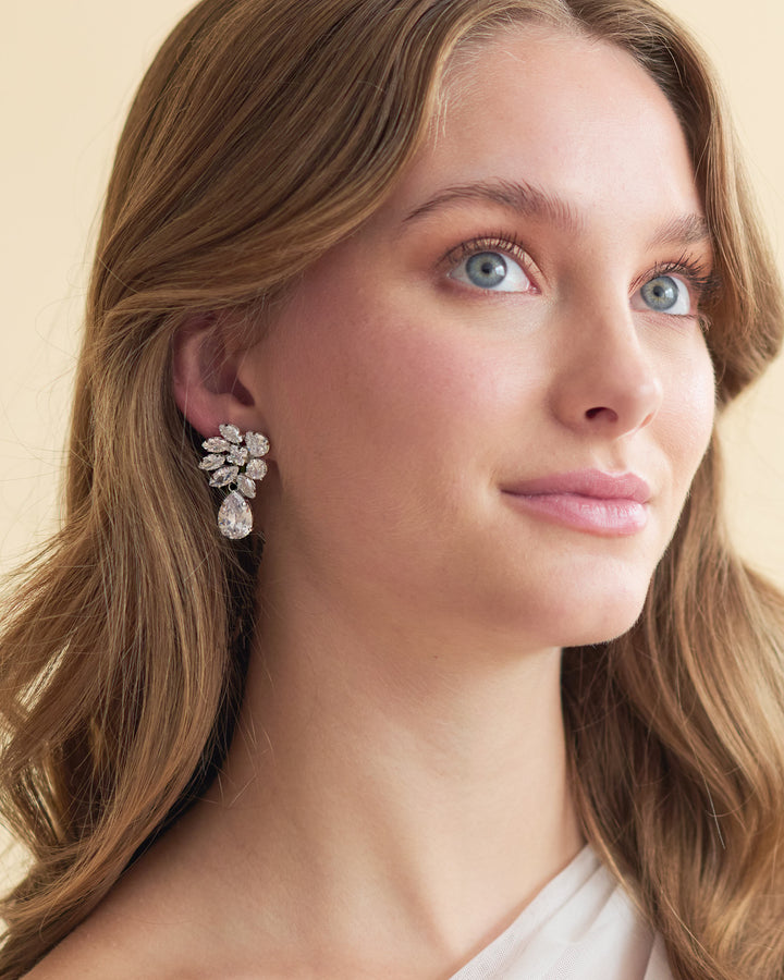 Vienna teardrop Earrings in silver rhodium finish