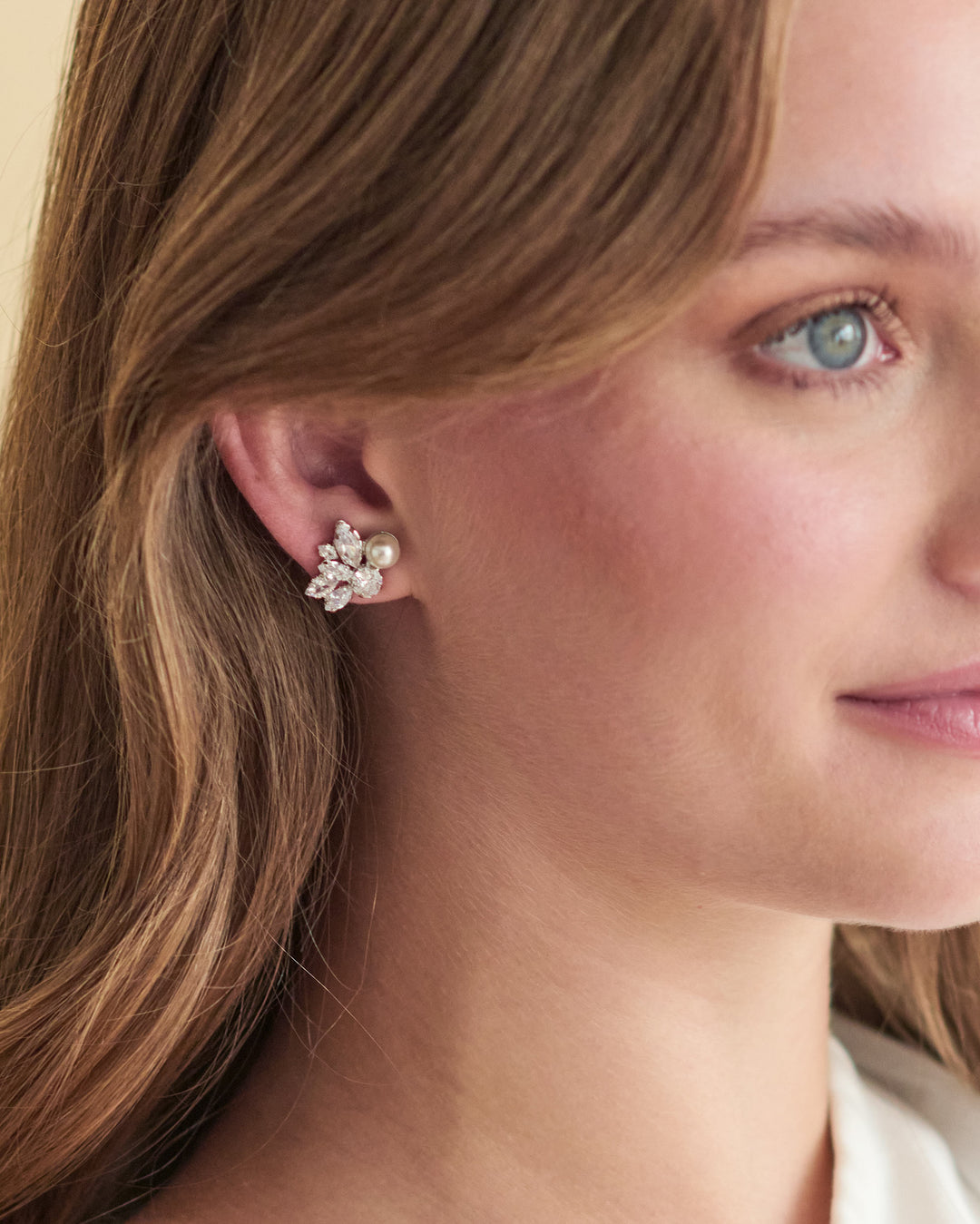 Diamond Pearl Wedding Earrings