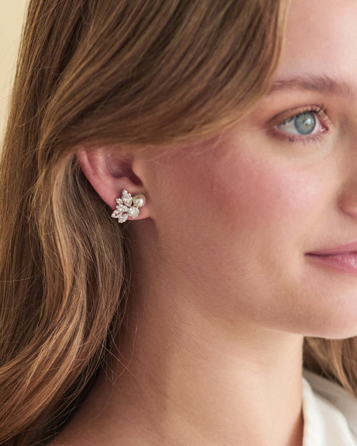 Diamond Pearl Wedding Earrings