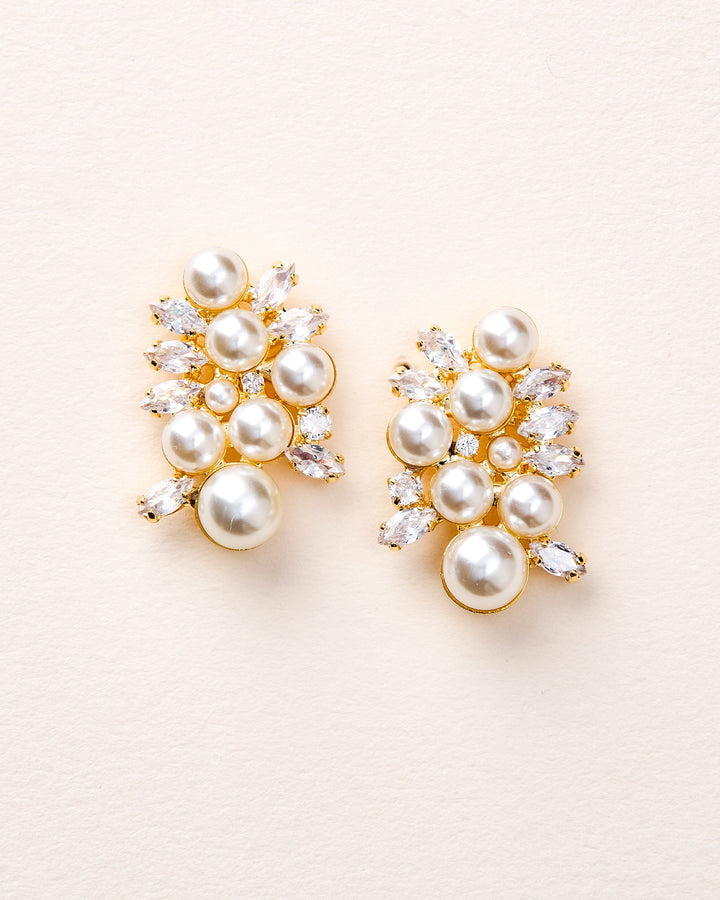Gold Wedding Earrings with Pearls