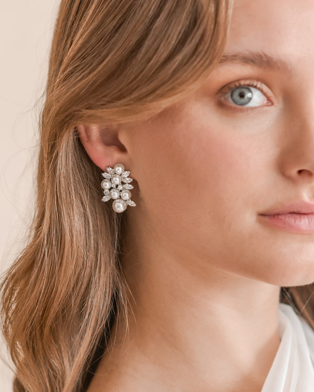 Bridal Pearl and Diamond Earrings