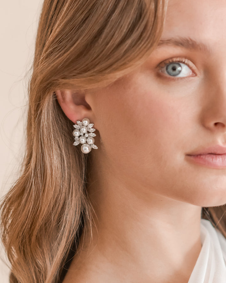 Bridal Pearl and Diamond Earrings