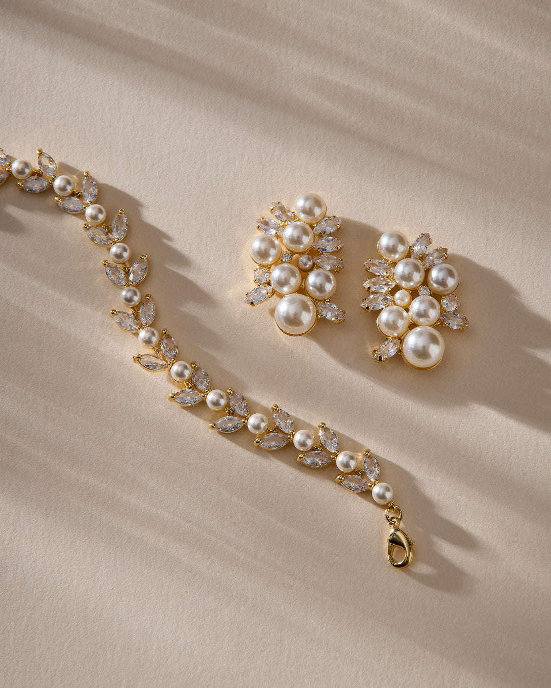 Annalise earrings with Sydney Pearl Bracelet, shown in Gold