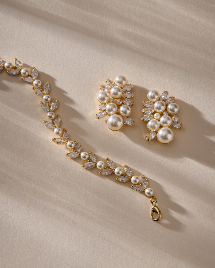 Annalise earrings with Sydney Pearl Bracelet, shown in Gold