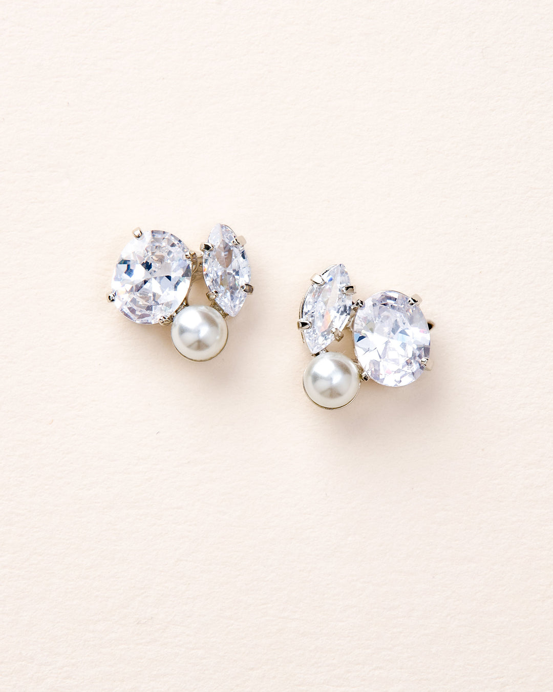 Celina simulated diamond and pearl cluster earrings, rhodium plated, Luxe Edit bridal and special occasion jewelry