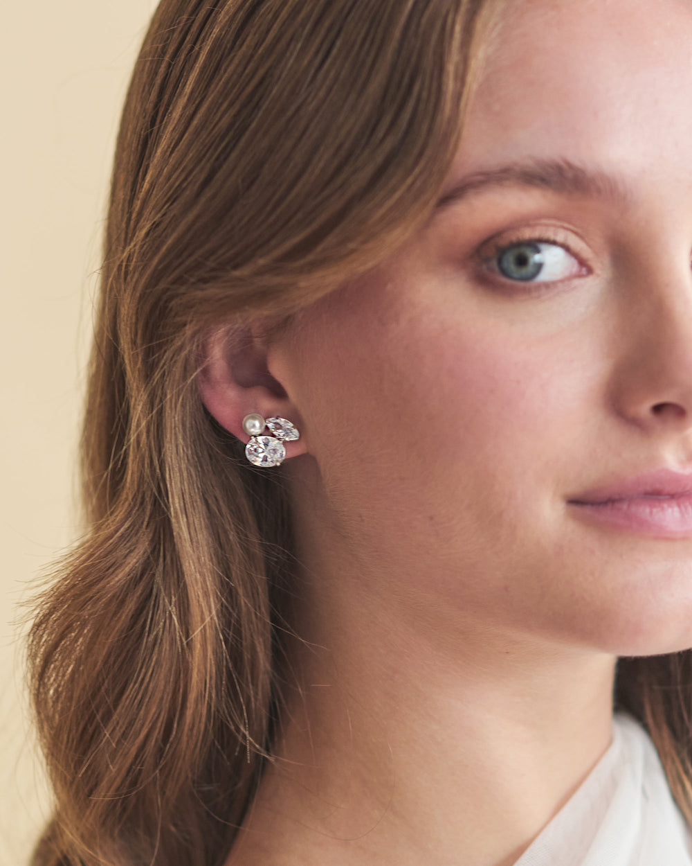 Celina simulated diamond and pearl cluster earrings, bridal and special occasion jewelry