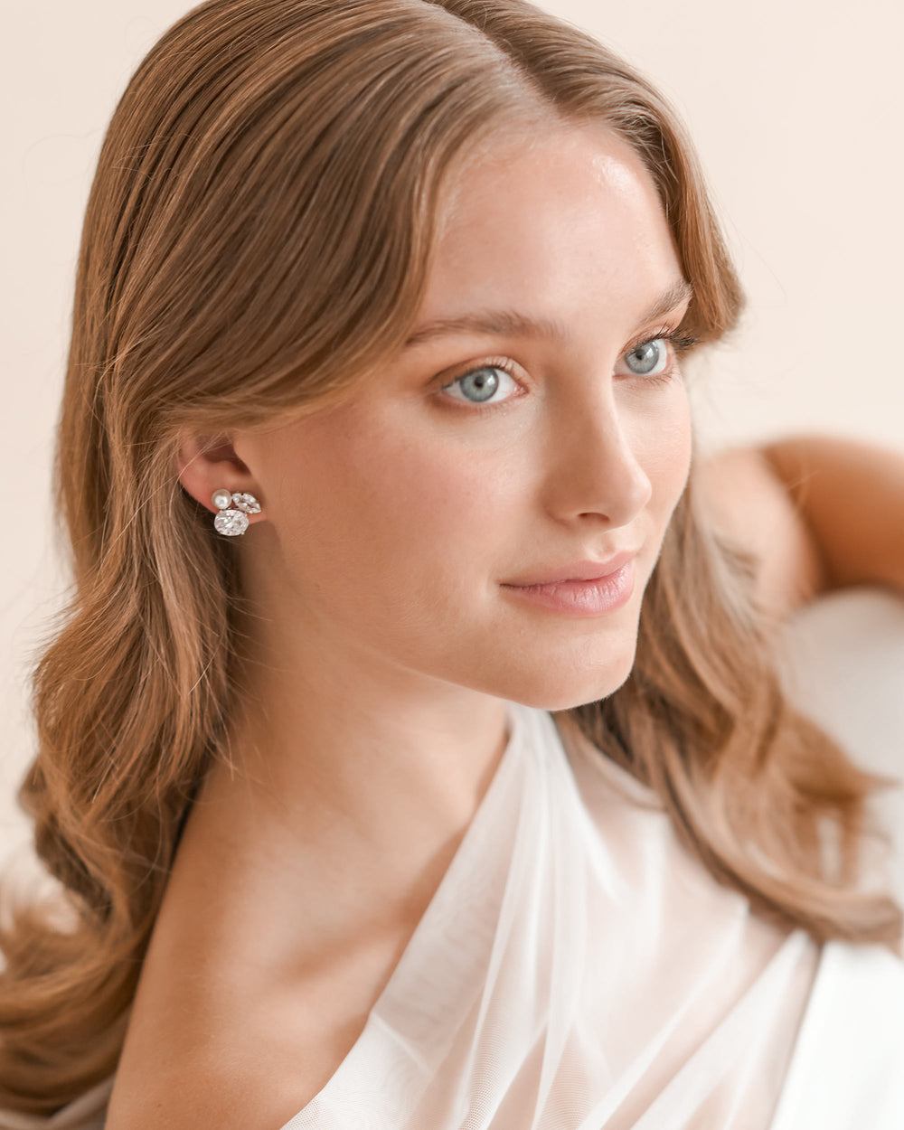 Simulated Diamond and Pearl Stud Earrings