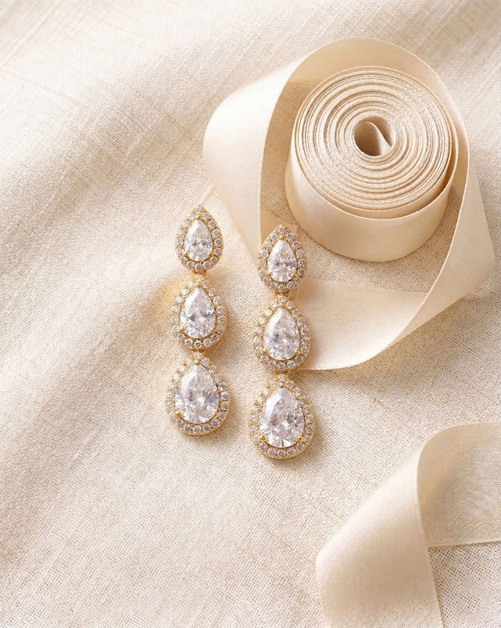 Gold CZ Dangle Earrings