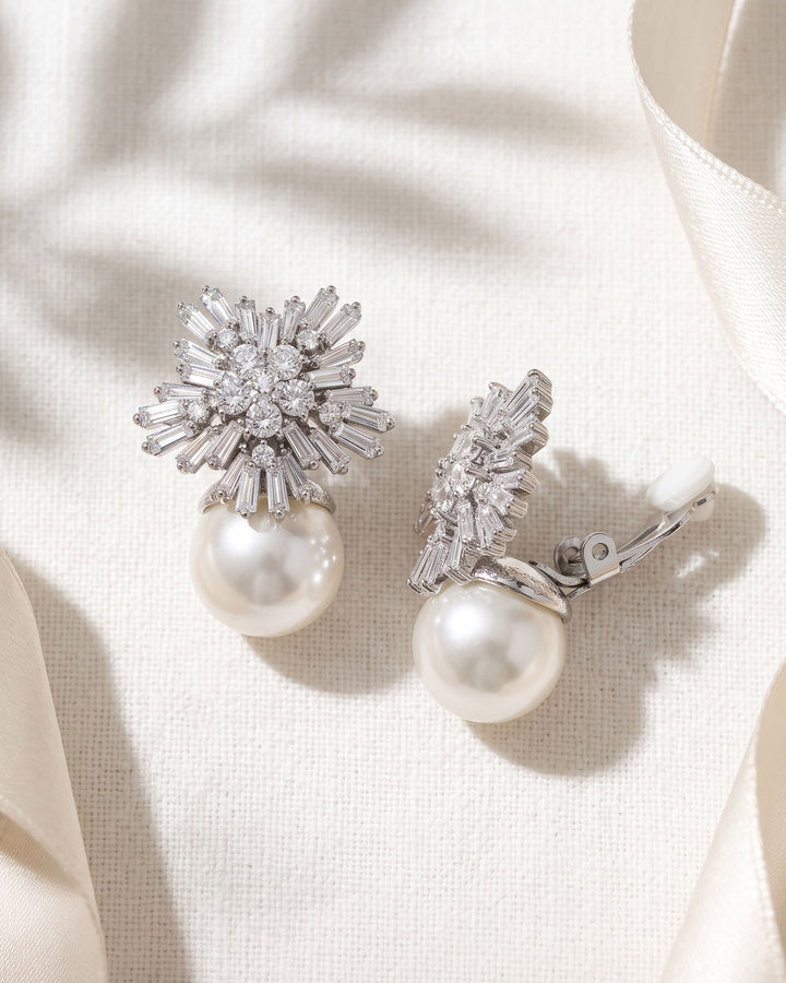 Clip on Version of Bridal Pearl & CZ Earring