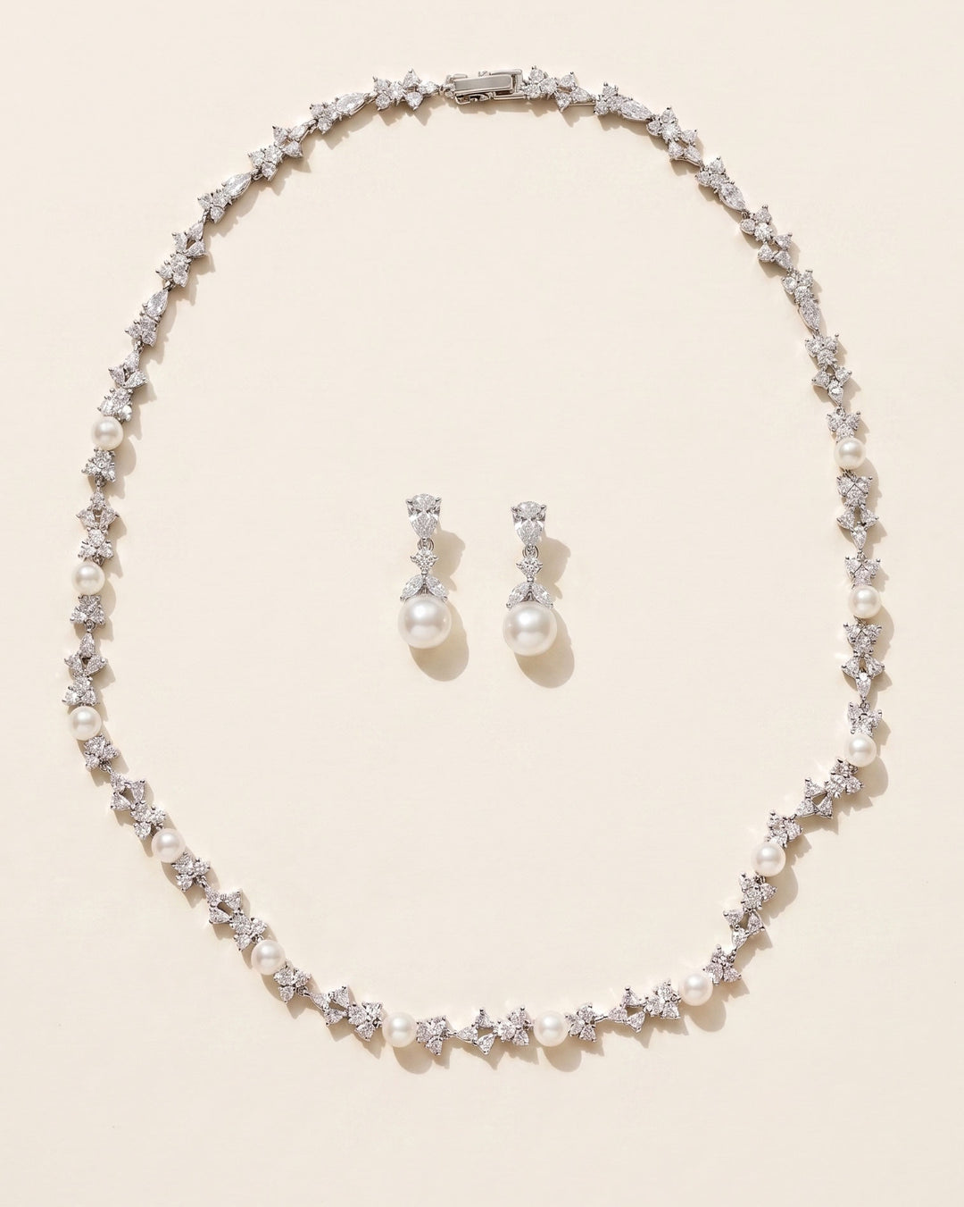 Wedding jewelry set with Pearls & CZ