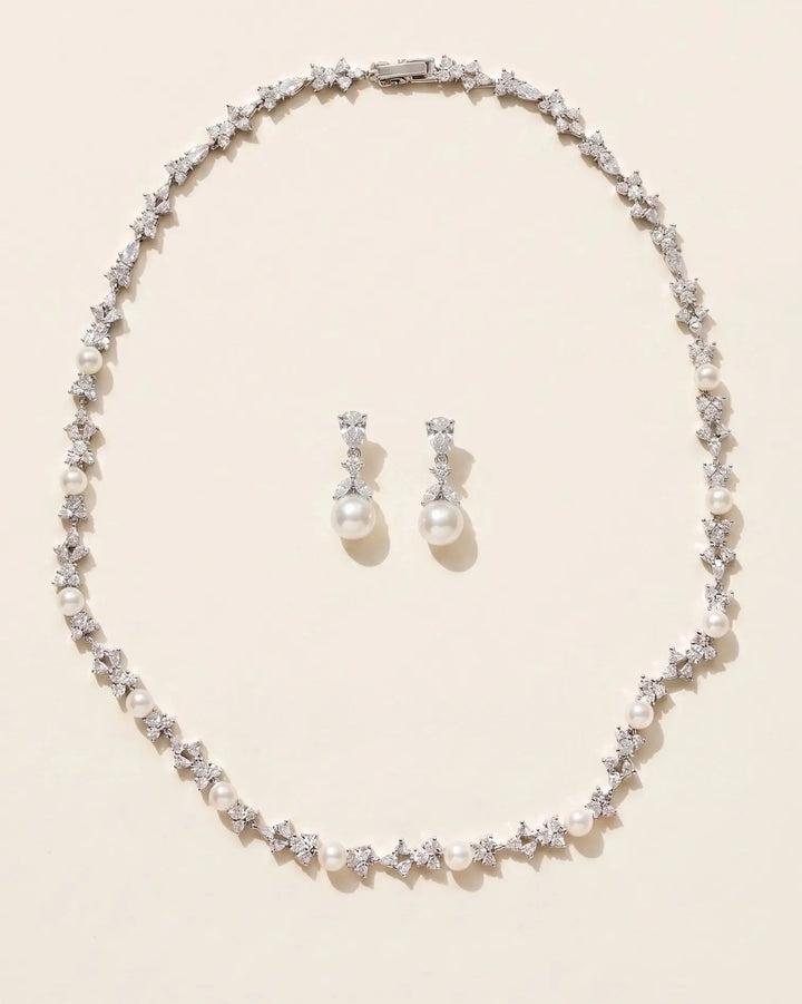 Wedding jewelry set with Pearls & CZ