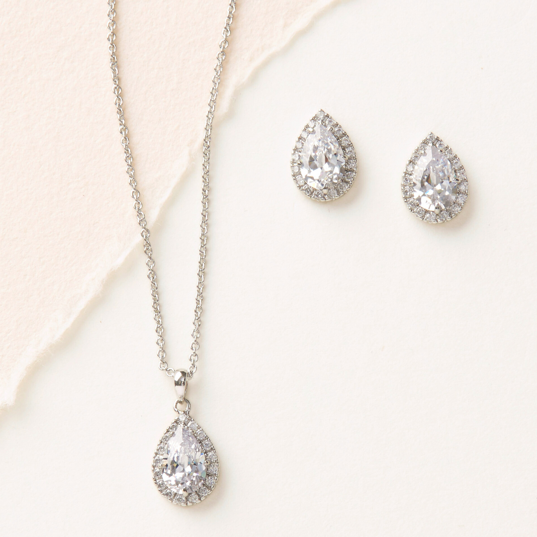 Cubic Zirconia Bridesmaid Jewelry Set with Necklace and Stud Earrings