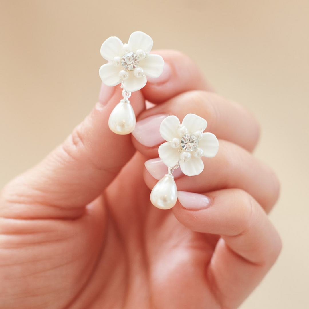 Floral pearl earrings dangle earrings for wedding or special event or gala