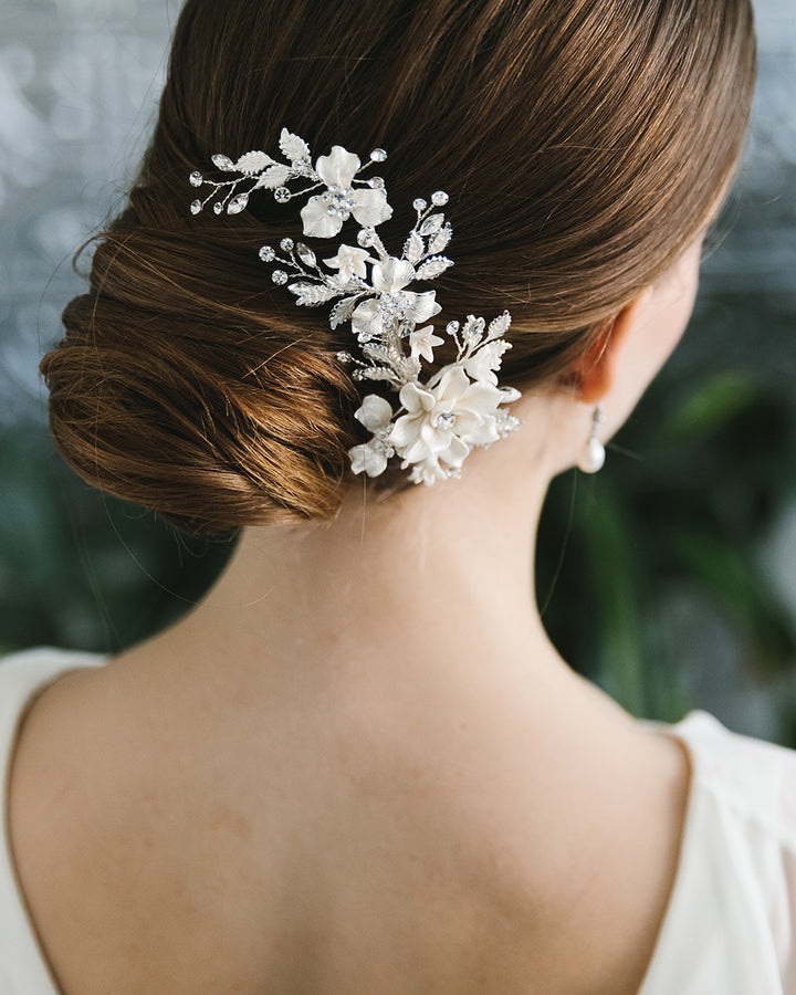 Ivory & Floral Bridal Clip