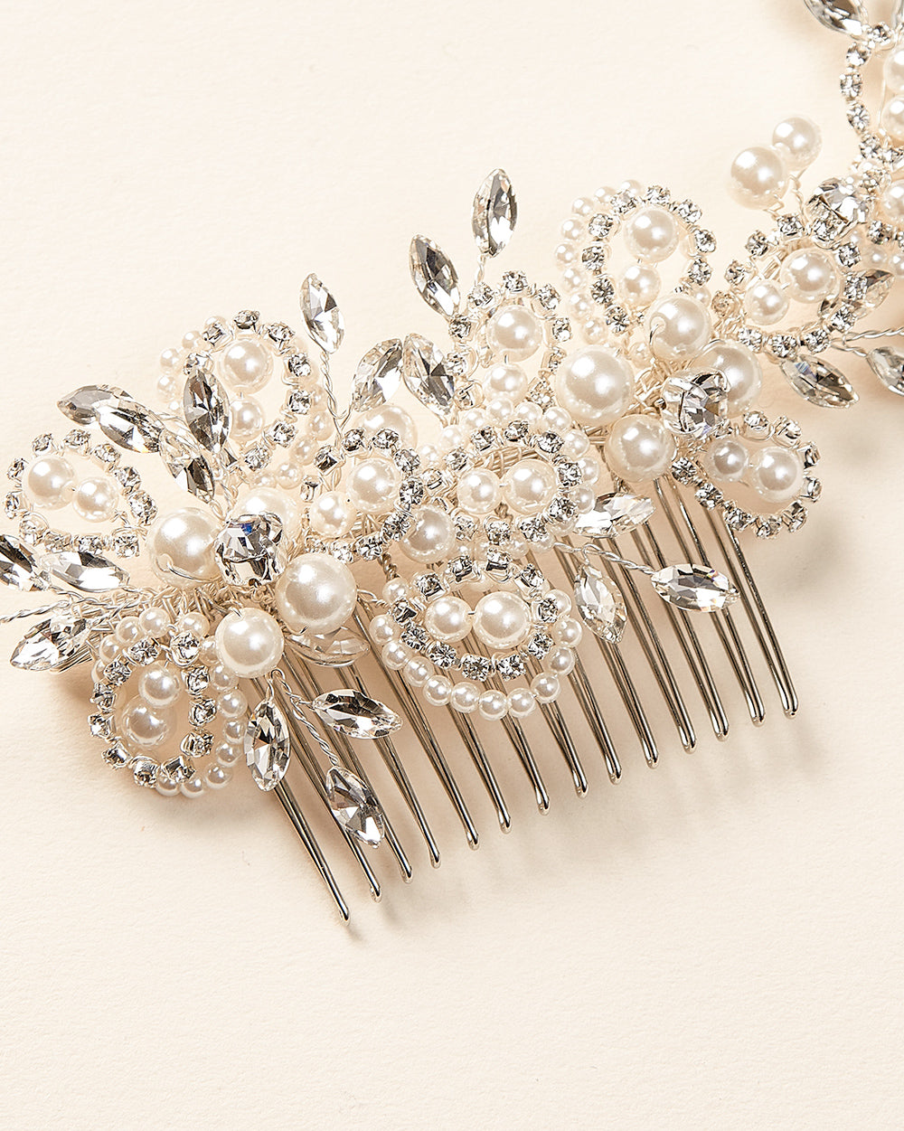 Bridal hair accessory made with crystals, rhinestones and off white pearls