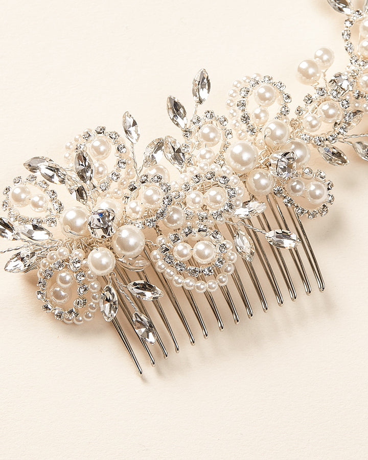 Bridal hair accessory made with crystals, rhinestones and off white pearls