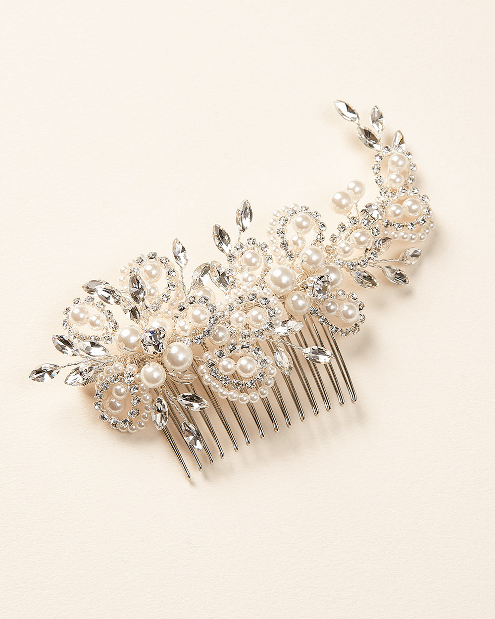 Pearl and rhinestone hand wired bridal hair comb for wedding hairstyles