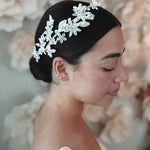 Floral wedding hair accessory for bride with pearls and rhinestones