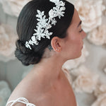 Flower headband for wedding with pearls, crystals and rhinestones