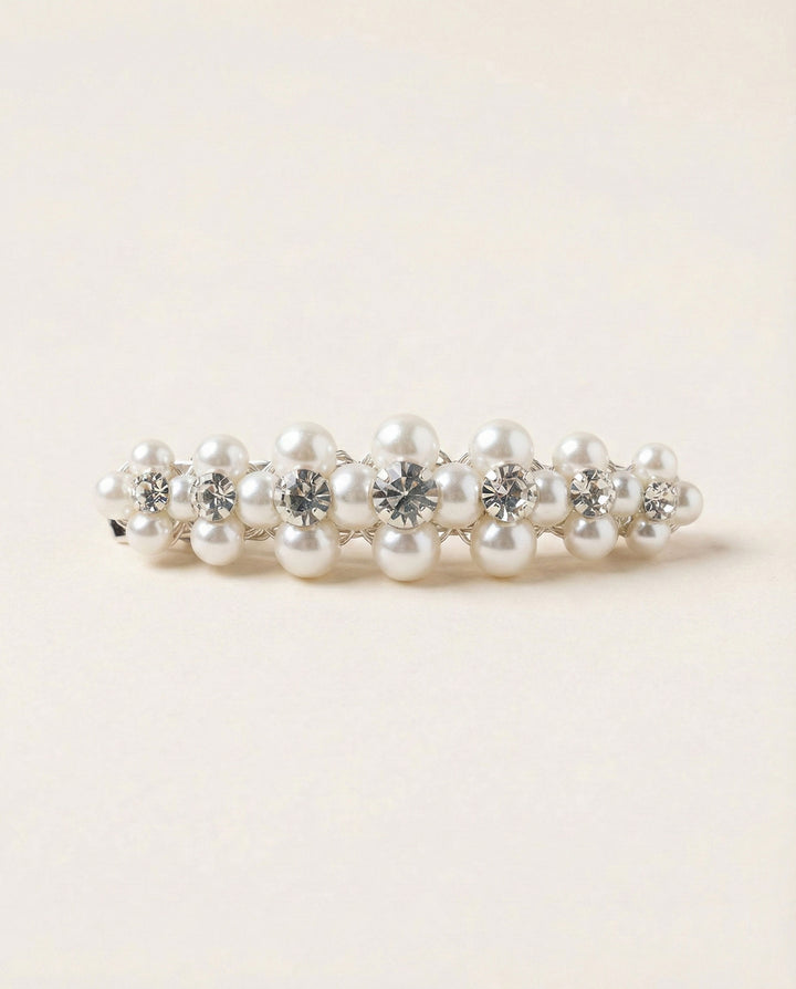 Rhinestone and pearl clip barrette