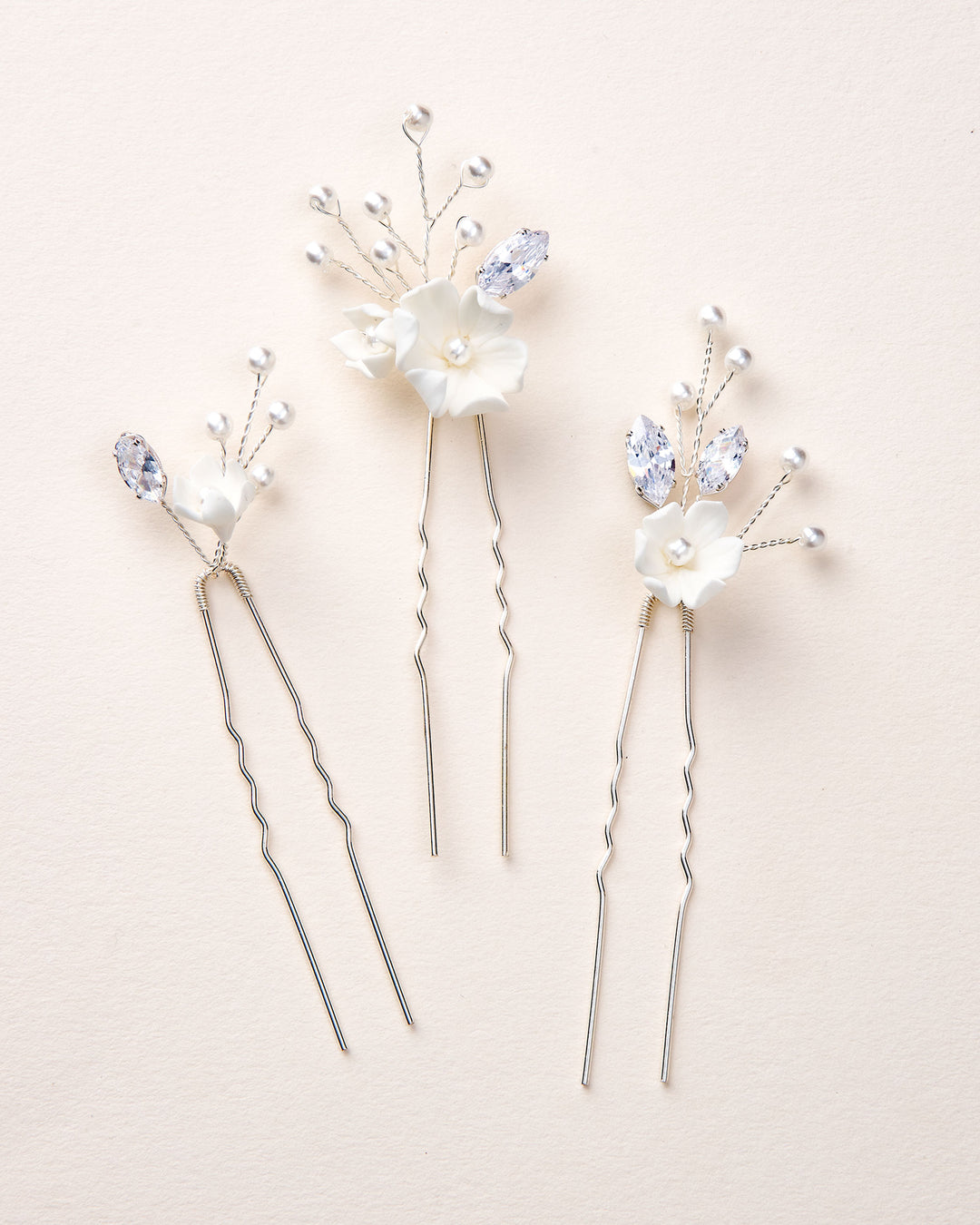 Floral Wedding Hair Pins with Pearl and CZ