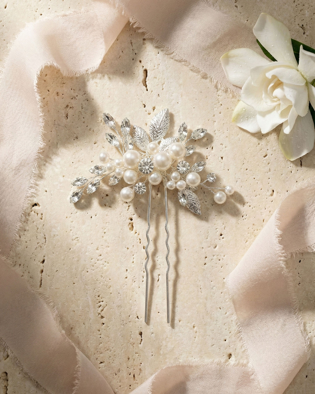 Pearl Hair Pin Flat Lay