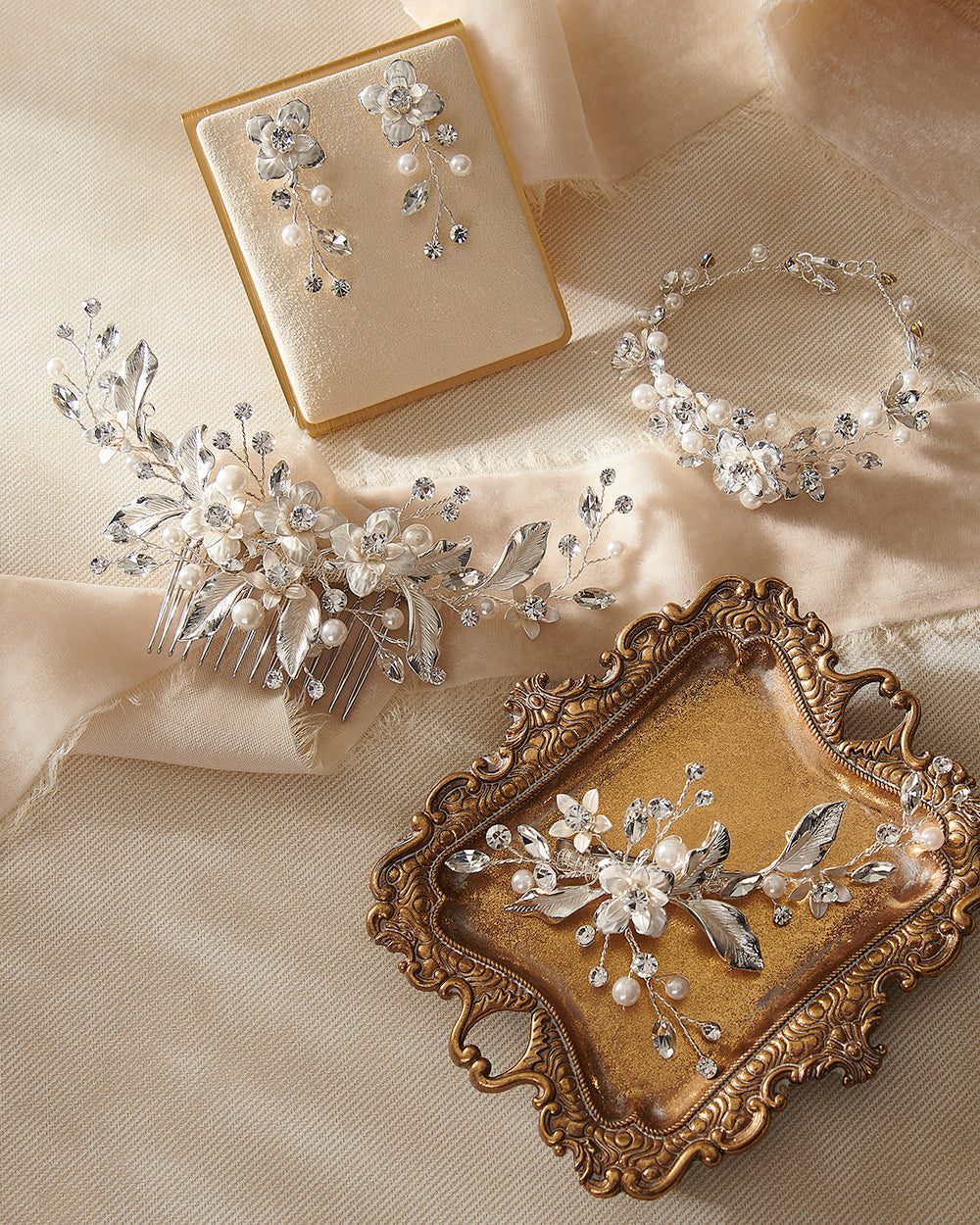 Petite Pearl & Floral Wedding Earrings
