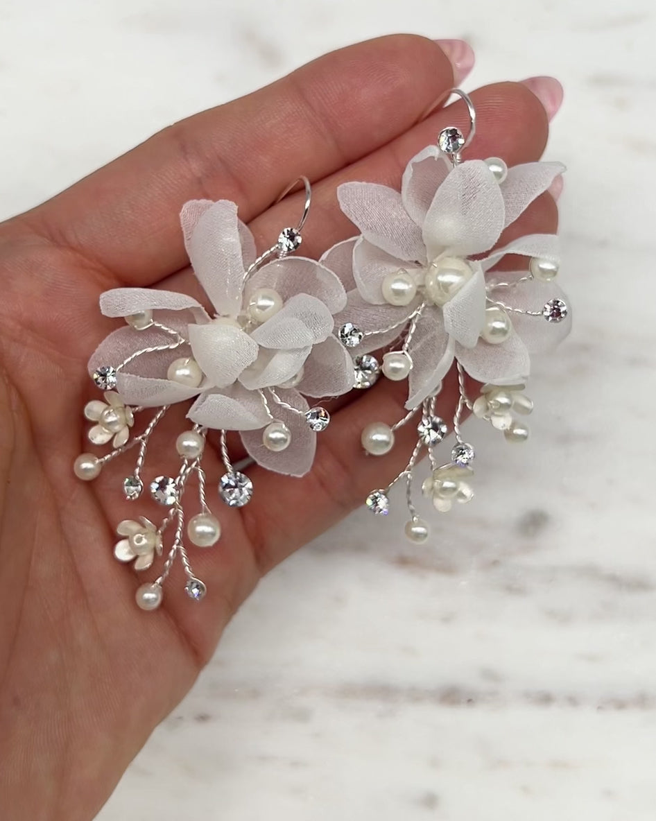 Tulle & Pearl Dangle Wedding Earrings