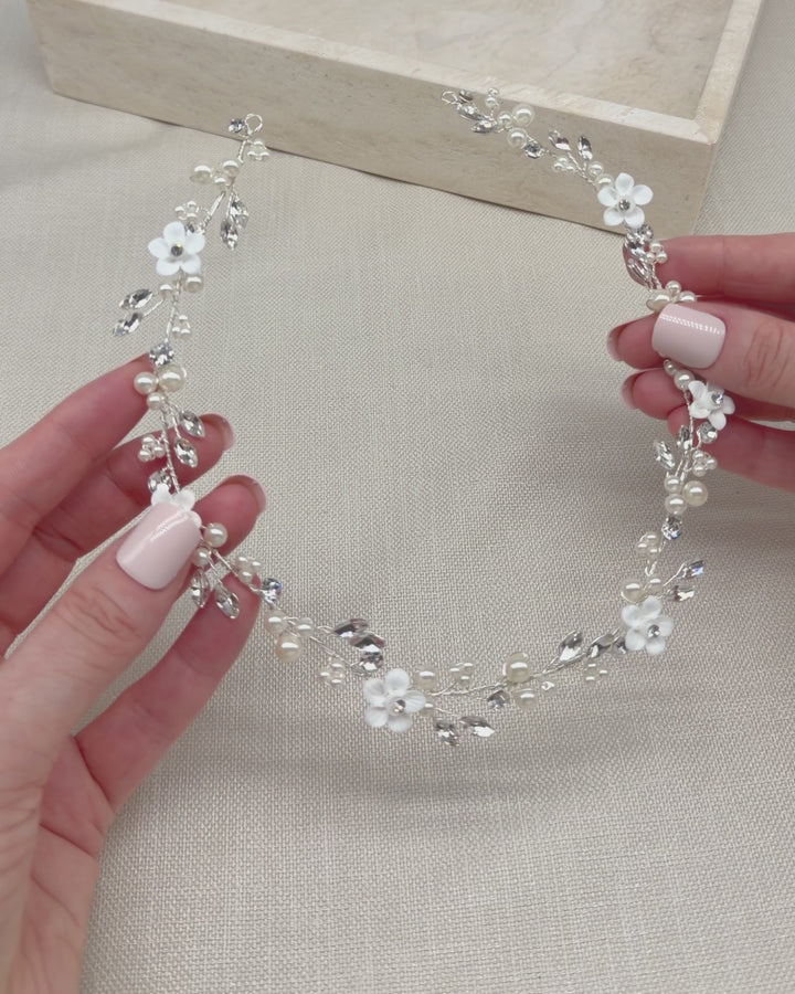 Wedding floral hair vine with pearls