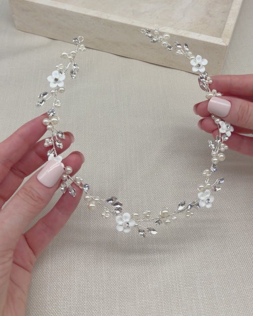 Wedding floral hair vine with pearls