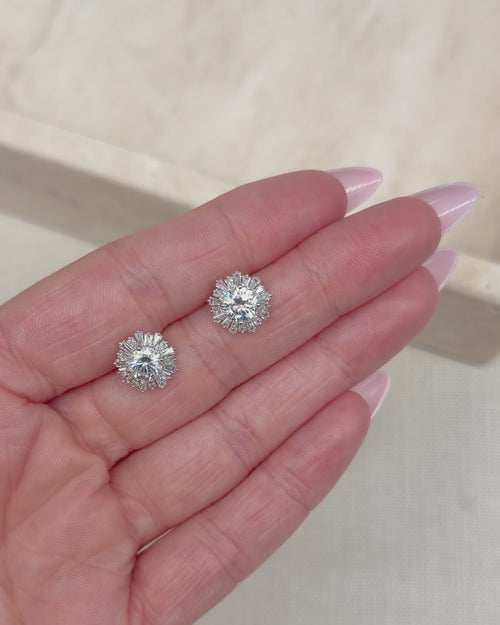 Shivani cubic zirconia stud earrings turning in the light to show sparkle and scale