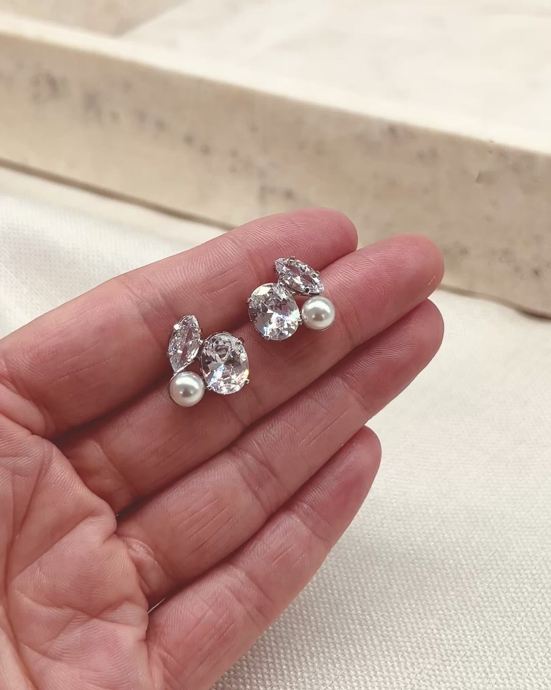 Simulated Diamond and Pearl Stud Earrings