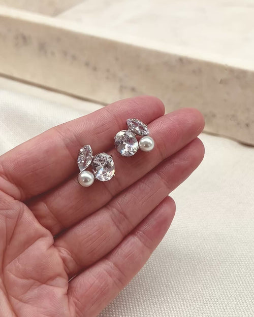 Simulated Diamond and Pearl Stud Earrings