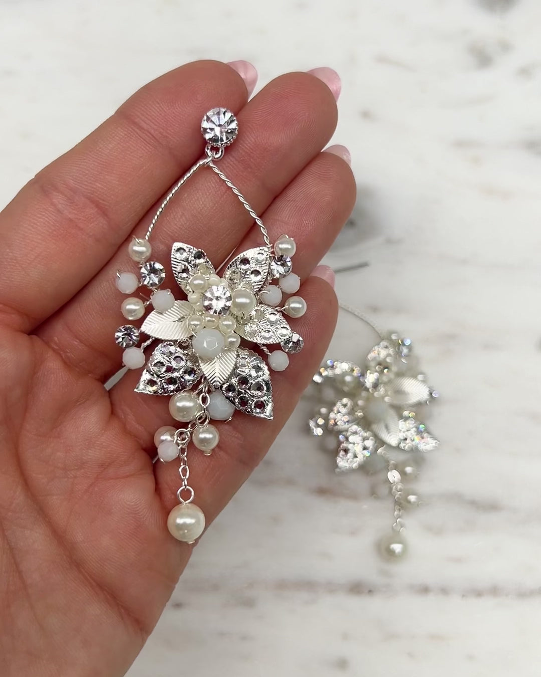 Floral Hoop Crystal Bridal Earrings
