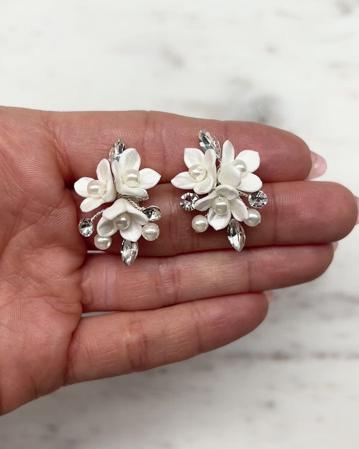 Pearl Floral Enamel Stud Earrings