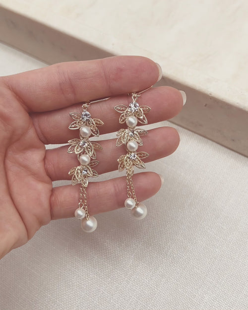 Gold Dangle Earrings with Pearls