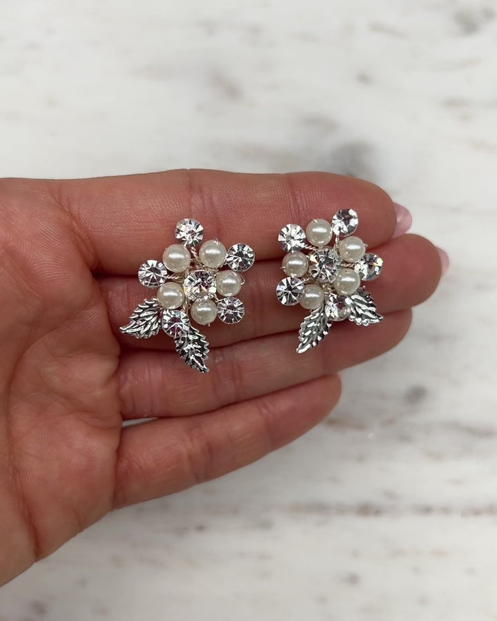 Silver Floral Wedding Stud Earrings
