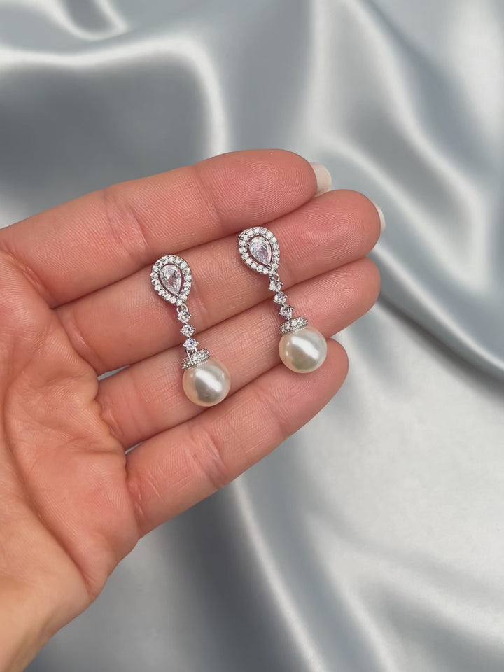 Cubic Zirconia Vintage Style Earrings with Ivory Pearl Drop