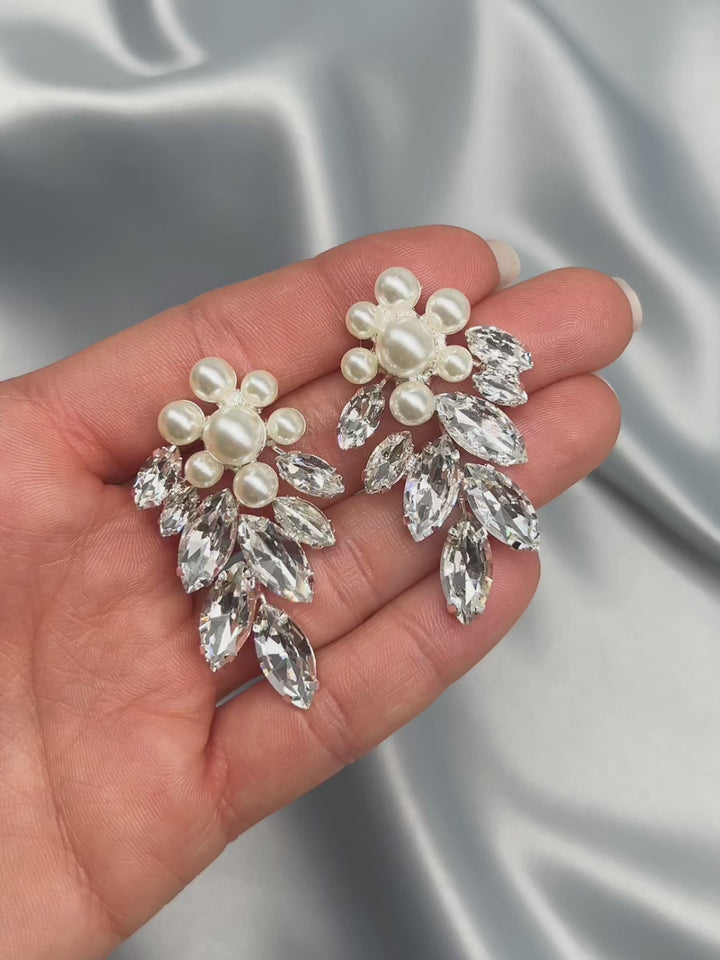 Crystal pearl silver special occasion earrings