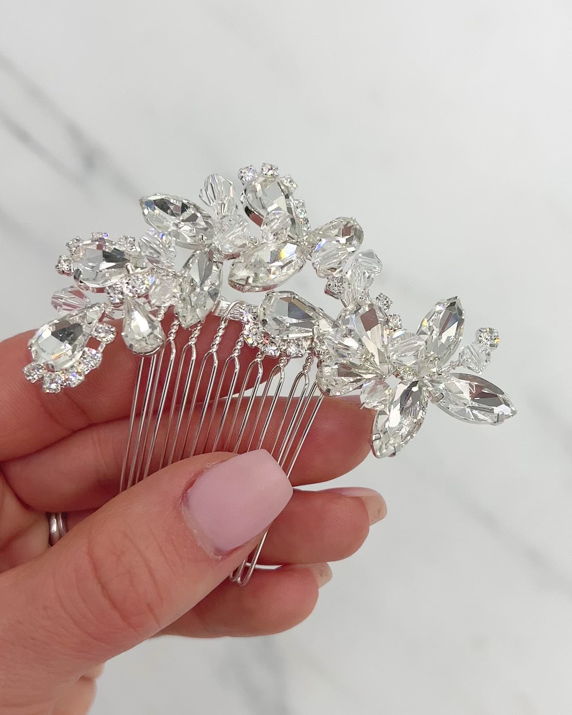 JLZXSY Freshwater Pearl Flower Leaves Design Silver Bridal Hair Comb  Crystal Slide Hair Comb Wedding Hair Jewelry Accessories