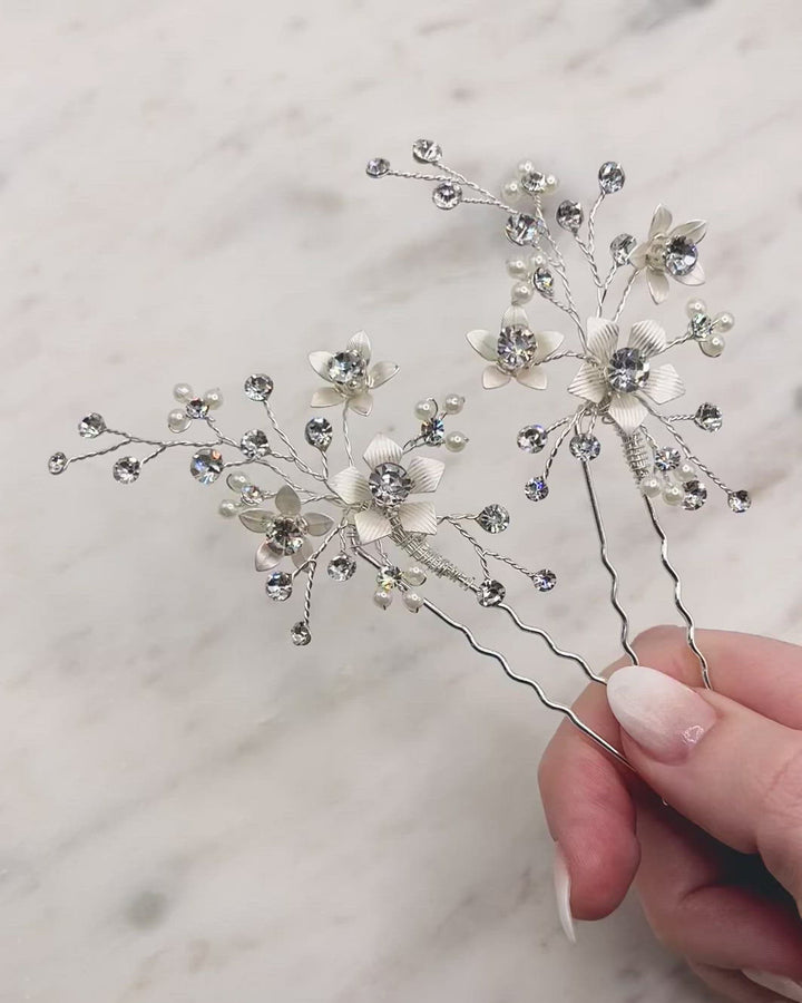 Elodie Pearl & Floral Hair Pins (Set of 2)