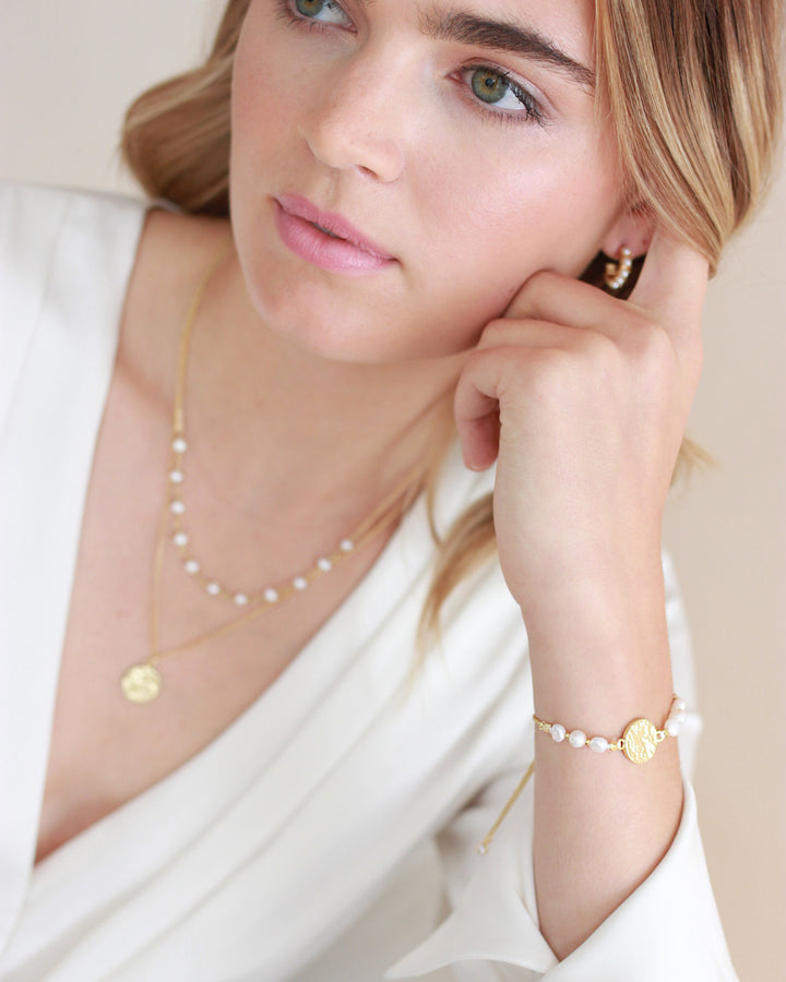 Gold Pearl Necklace and Bracelet