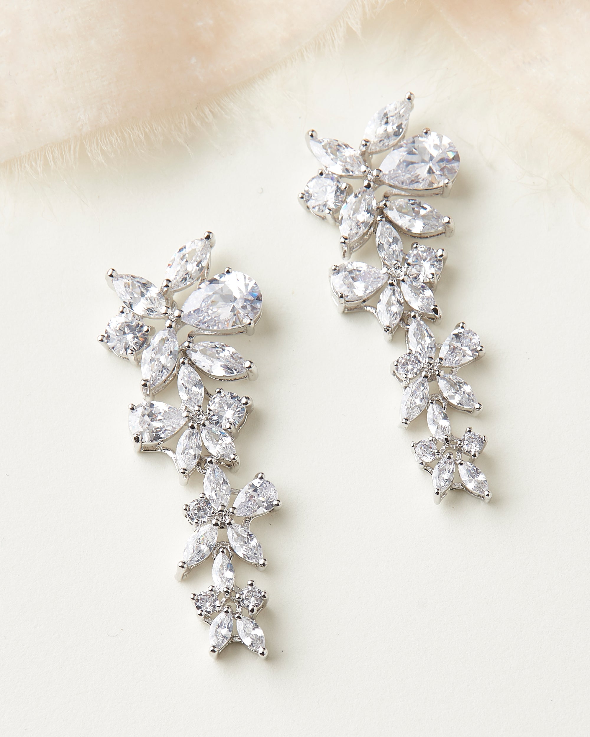 CZ Floral Drop Earrings