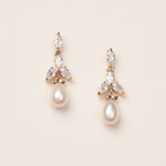 Gold CZ Pearl Dangle Earrings